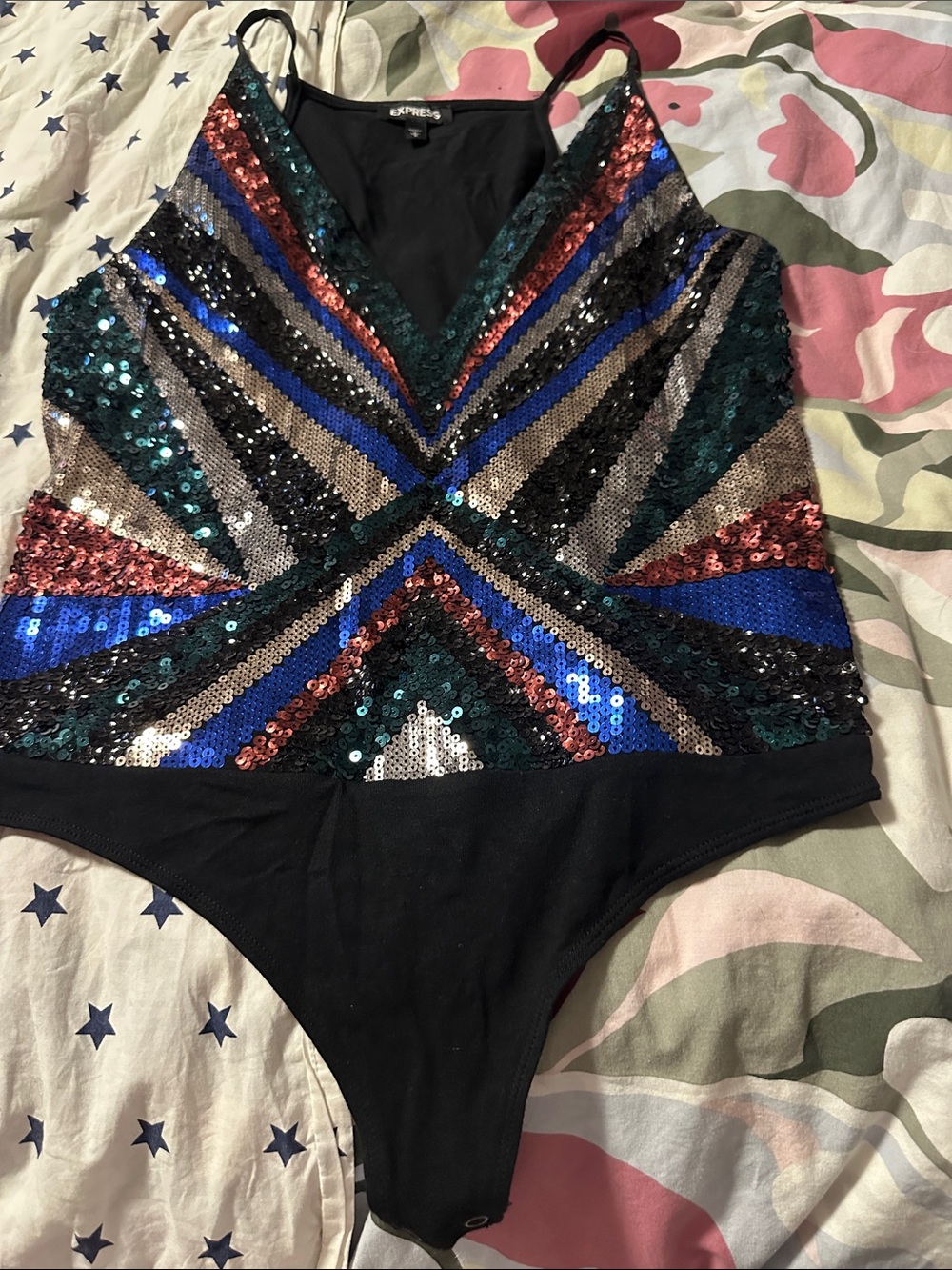 Express  Black Sequin Stripe One-Piece